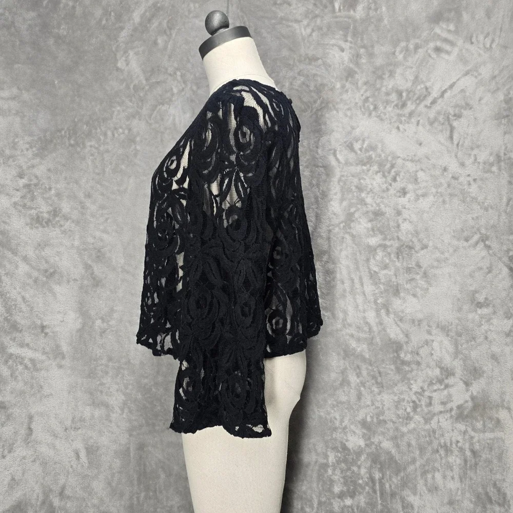 INC Sheer Lace Top Women XL Black Floral Bell Sleeve Goth Fairy Grunge Y2K Layer